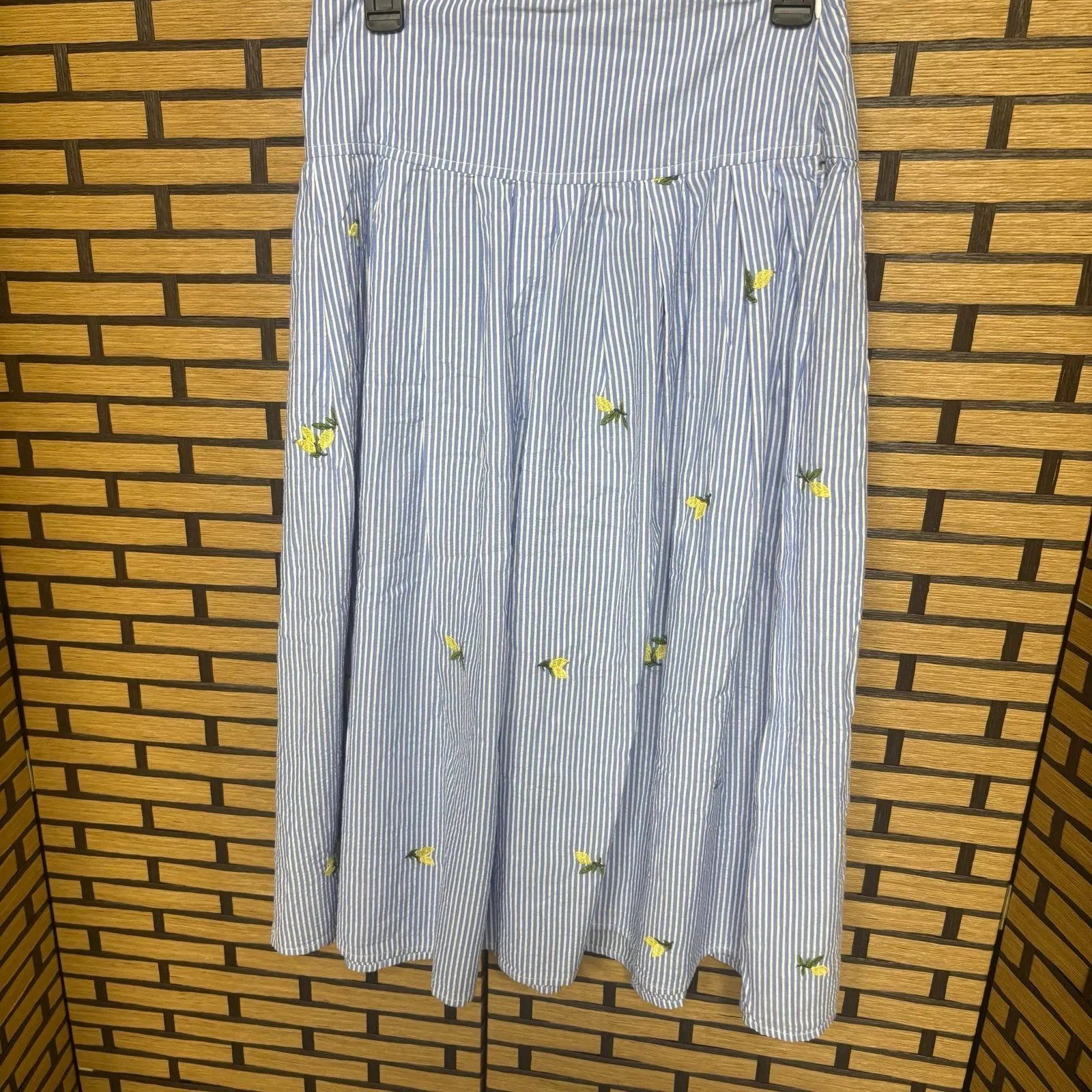 Free Assembly Blue And White Stripe Midi Skirt Size 2 - Image 2