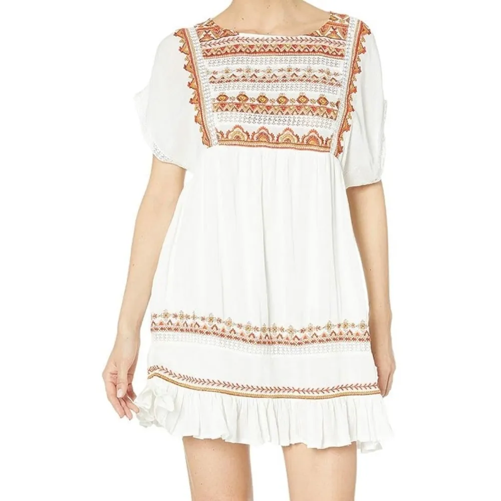 Free People Sunrise Wanderer Embroidered Cotton Mini Dress Ivory - Image 3
