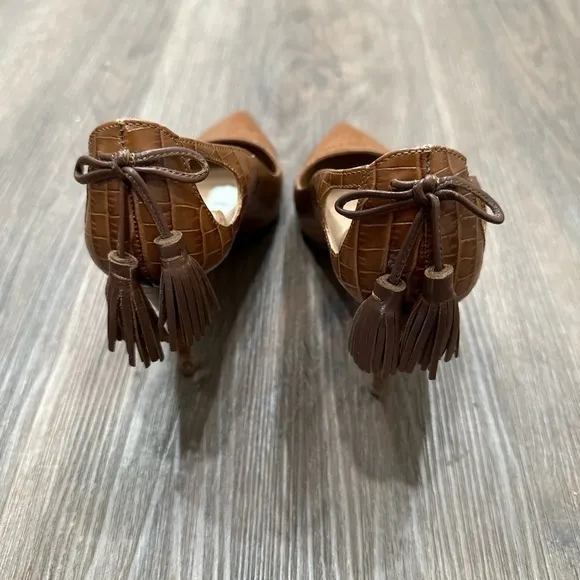 Aquazzura croco stamped 85mm heel with tassels pumps in the‎ color tobacco. Tan Size undefined - Image 2