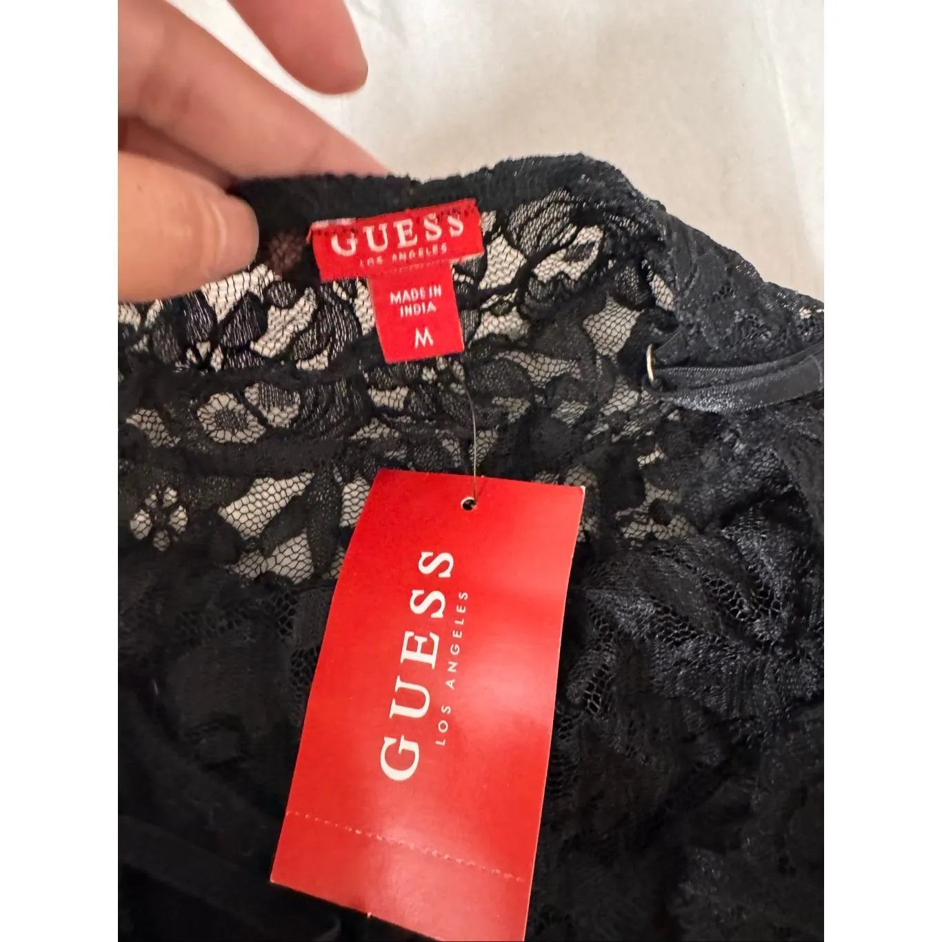 GUESS Black Lace Bodysuit Women’s Size M Spaghetti Strap Floral Lace Top NWT - Image 8