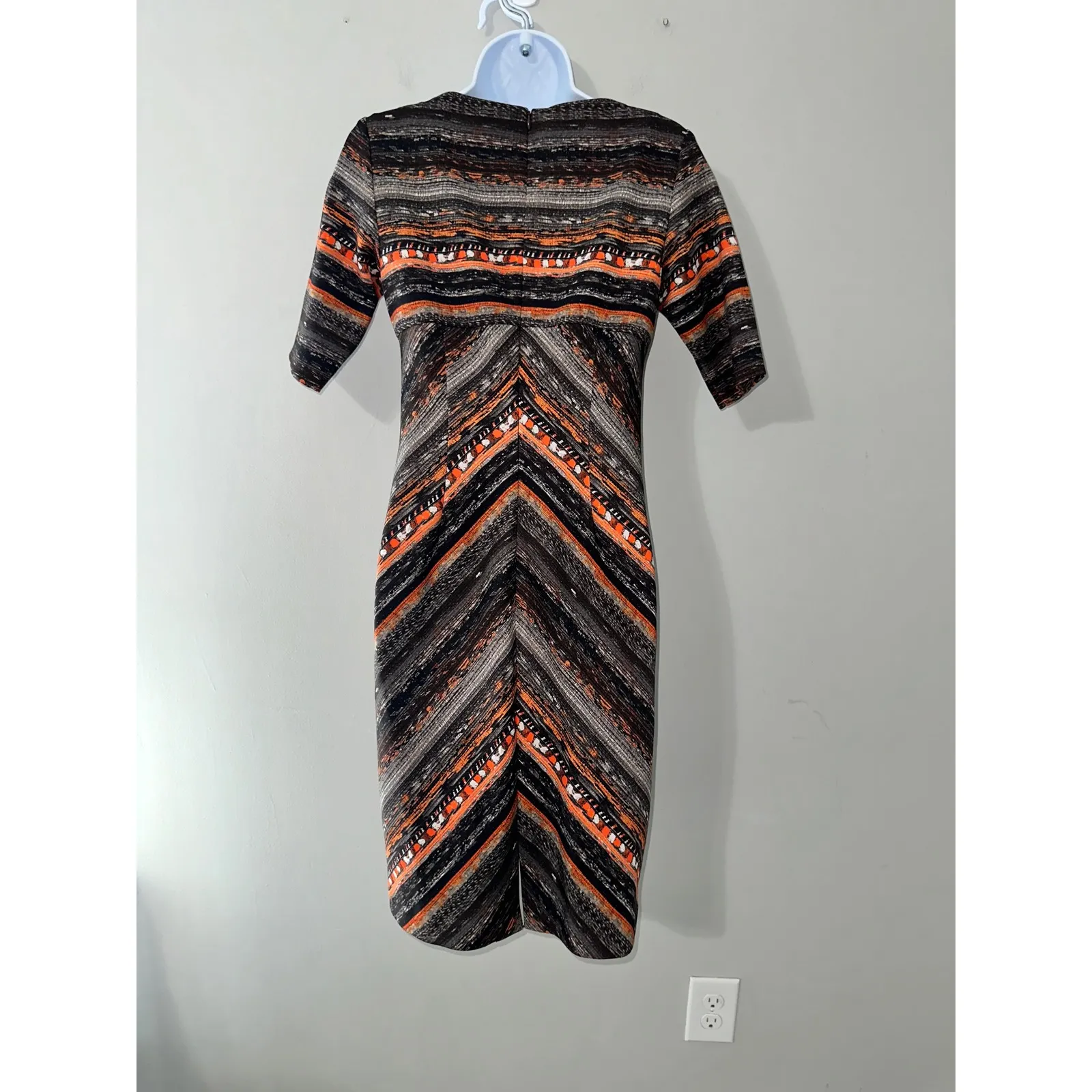 W by Worth Womens Size 0 Black Orange Striped‎ Knit Career Cocktail Dress - Image 5