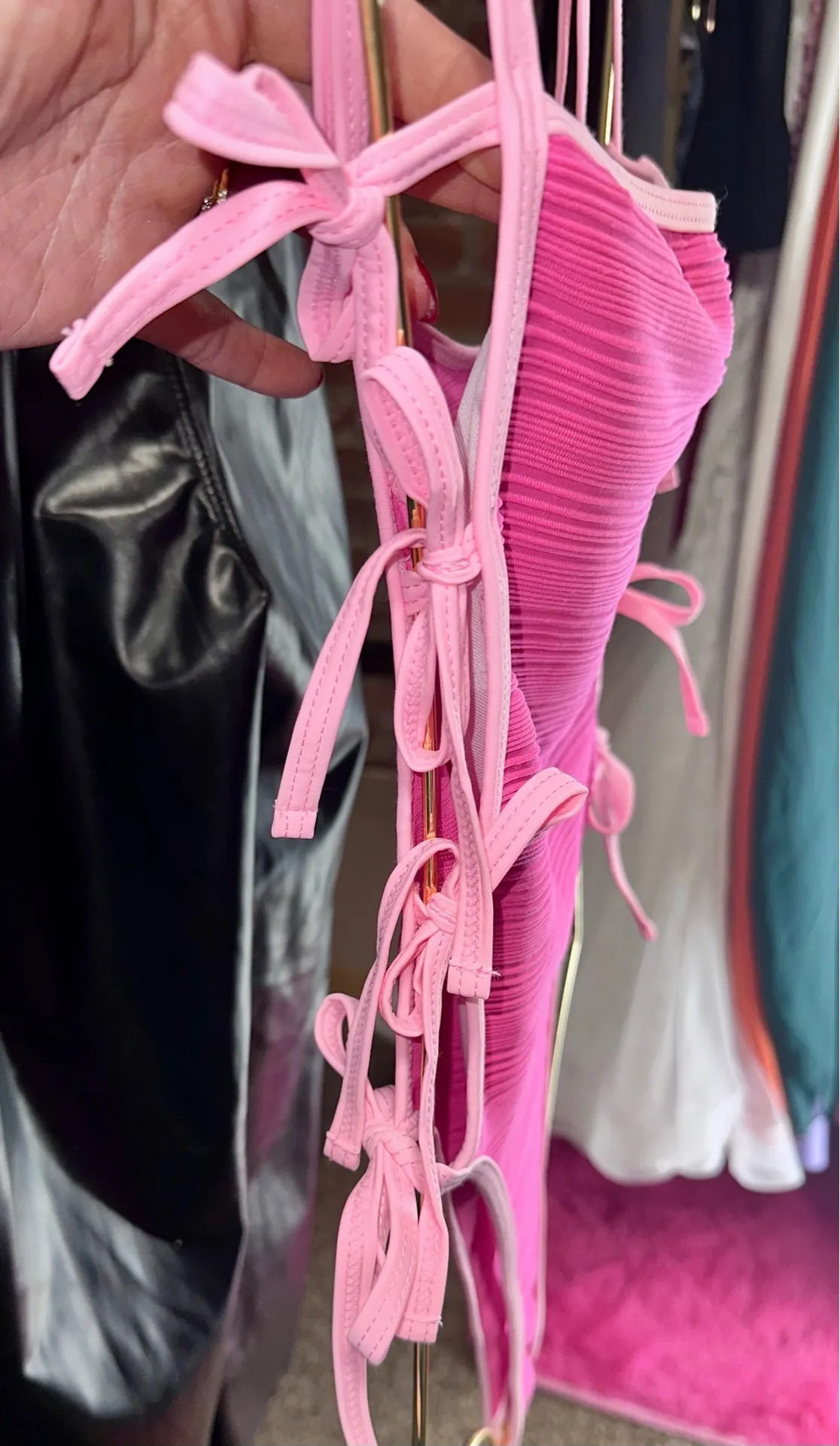 Pink colorblock cut-out one piece swimsuit  - Image 3