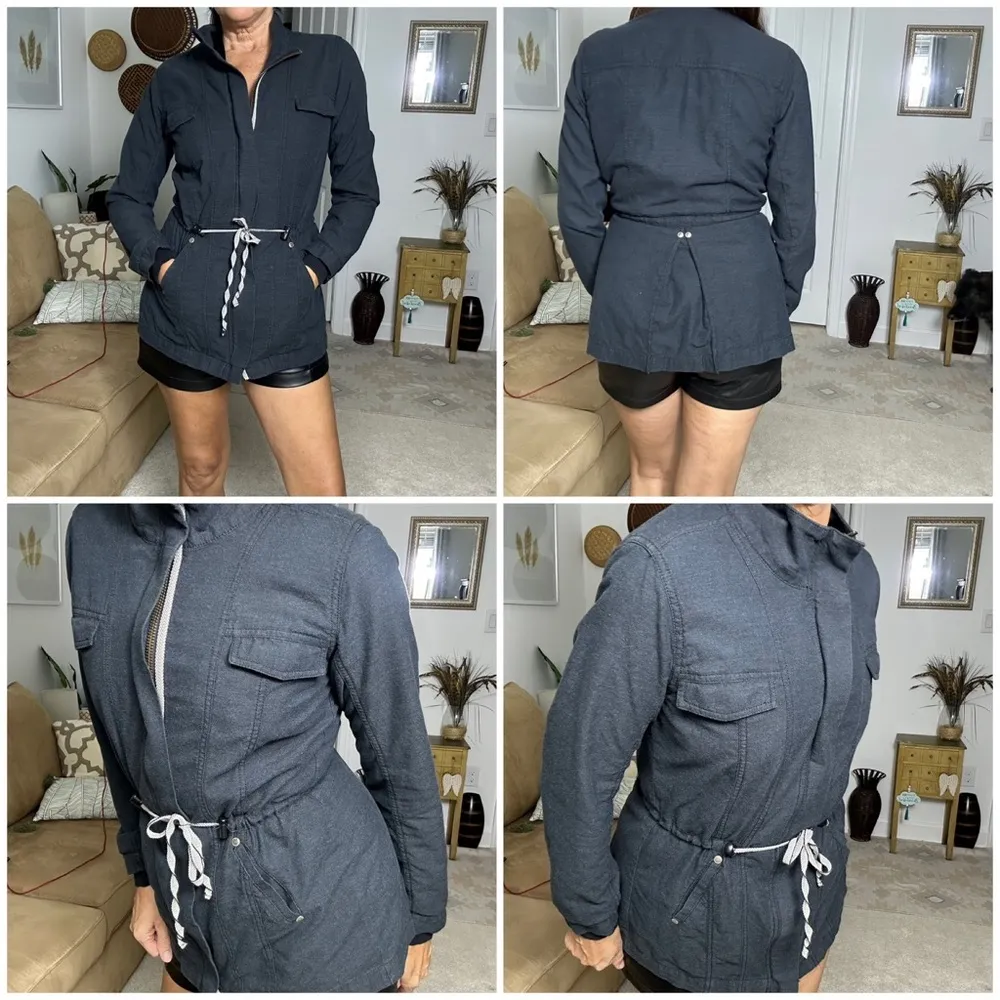 charcoal gray utility cargo drawstring zip front jacket sz XS - Image 4