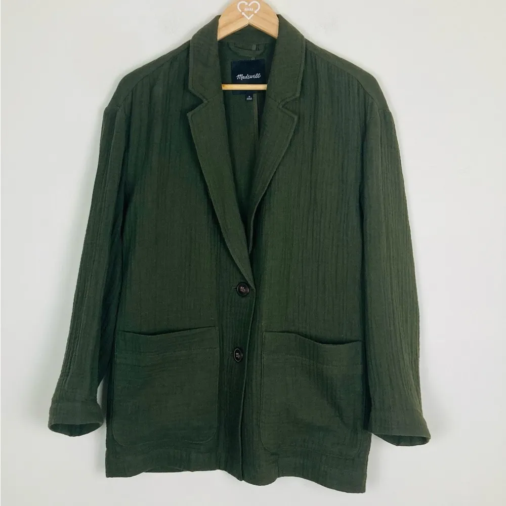 Madewell lightweight cotton gauze two button blazer in olive green color. Med - Image 3