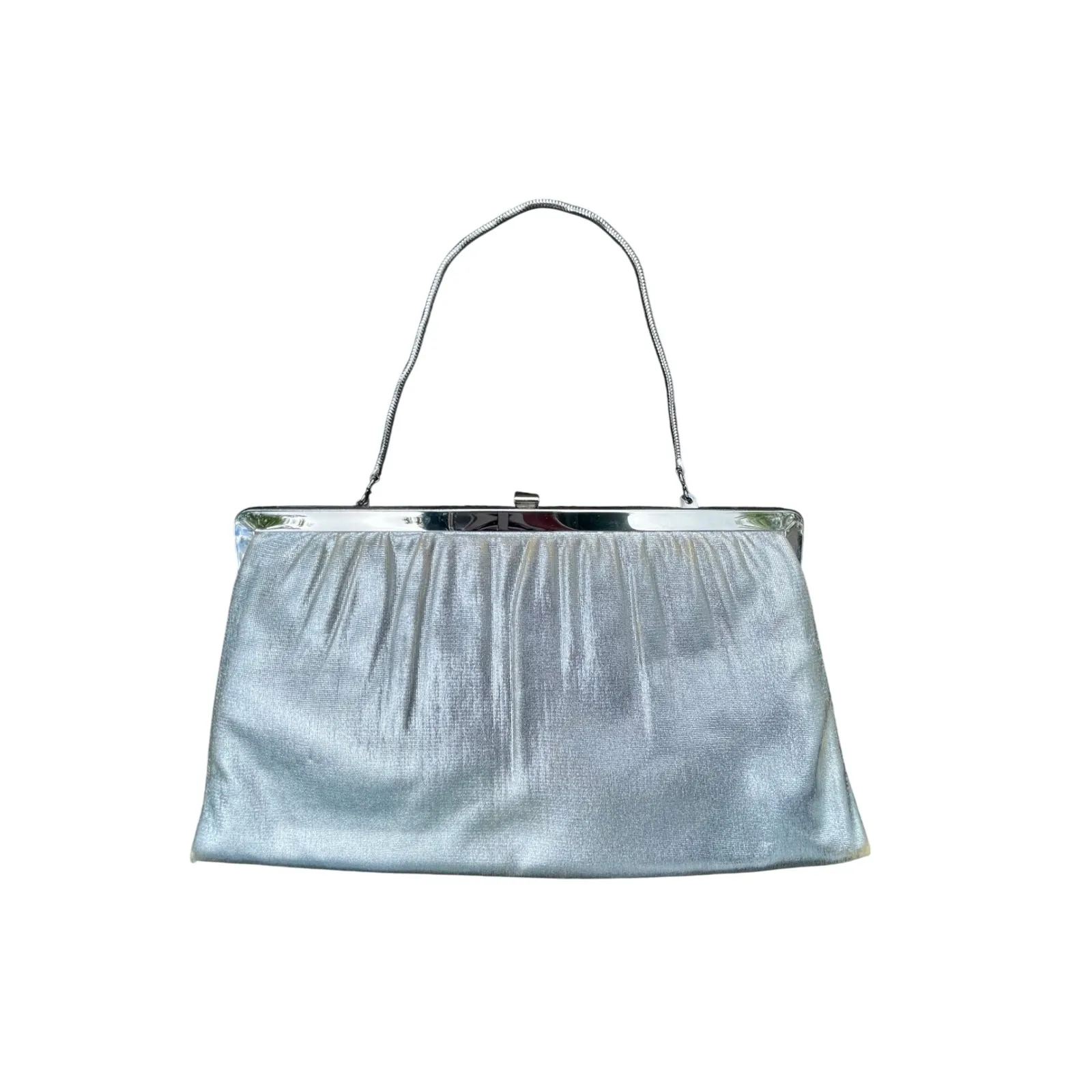 Vintage Silver Evening Bag Clutch Purse Metallic Party Handbag - Image 3