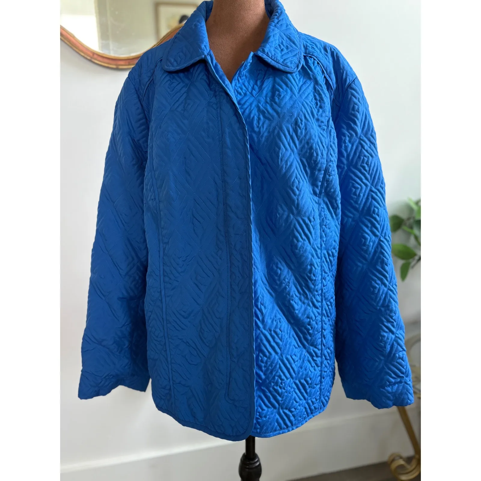 Requirements Woman Quilted‎ Jacket Blue Button Front Collared Coat - Image 2