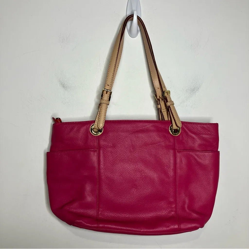 Michael Michael Kors pink & tan leather shoulder bag 15.5” x 10” x 4.25” Barbie - Image 3