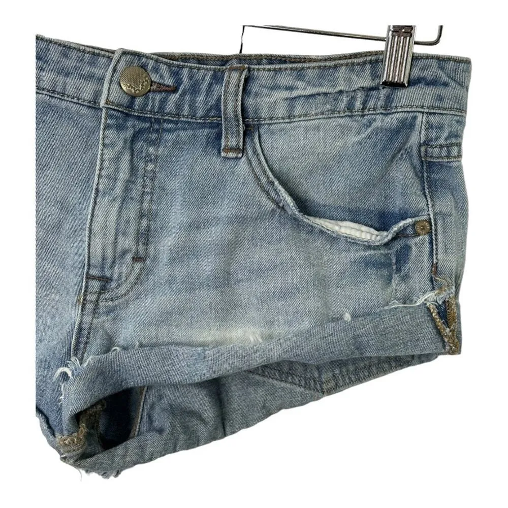 Free People Mid Rise Jean Shorts Light Wash Women's 26 Daisy Duke Distressed - Image 3