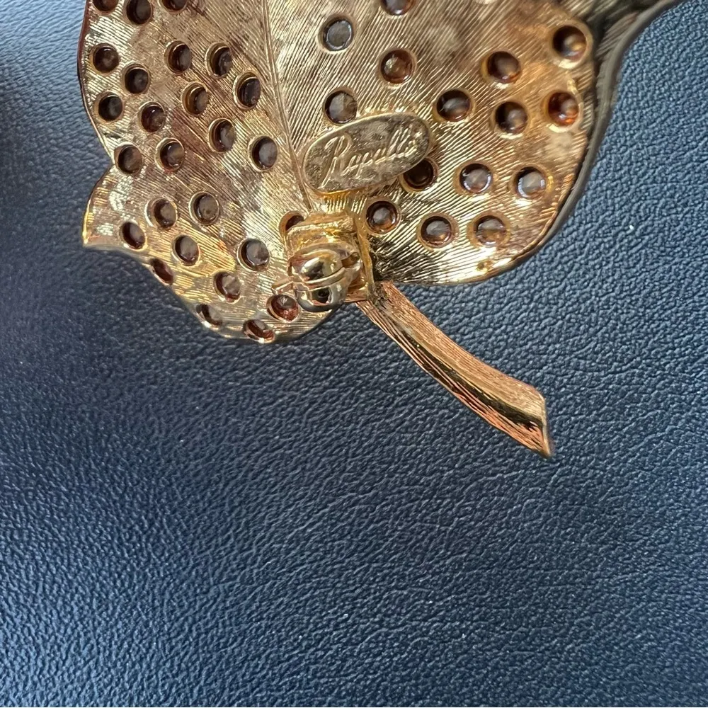 Rapallo rhinestone orange Autumn fall maple leaf designer signed brooch pin - Image 6