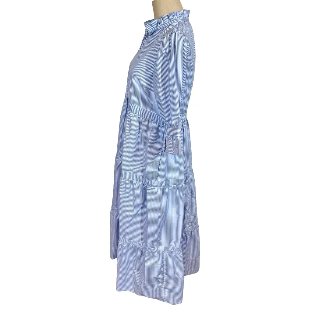 Gretchen Scott Teardrop Ruffle Tiered Midi Dress in Stripe Martine Periwinkle Blue - Image 5