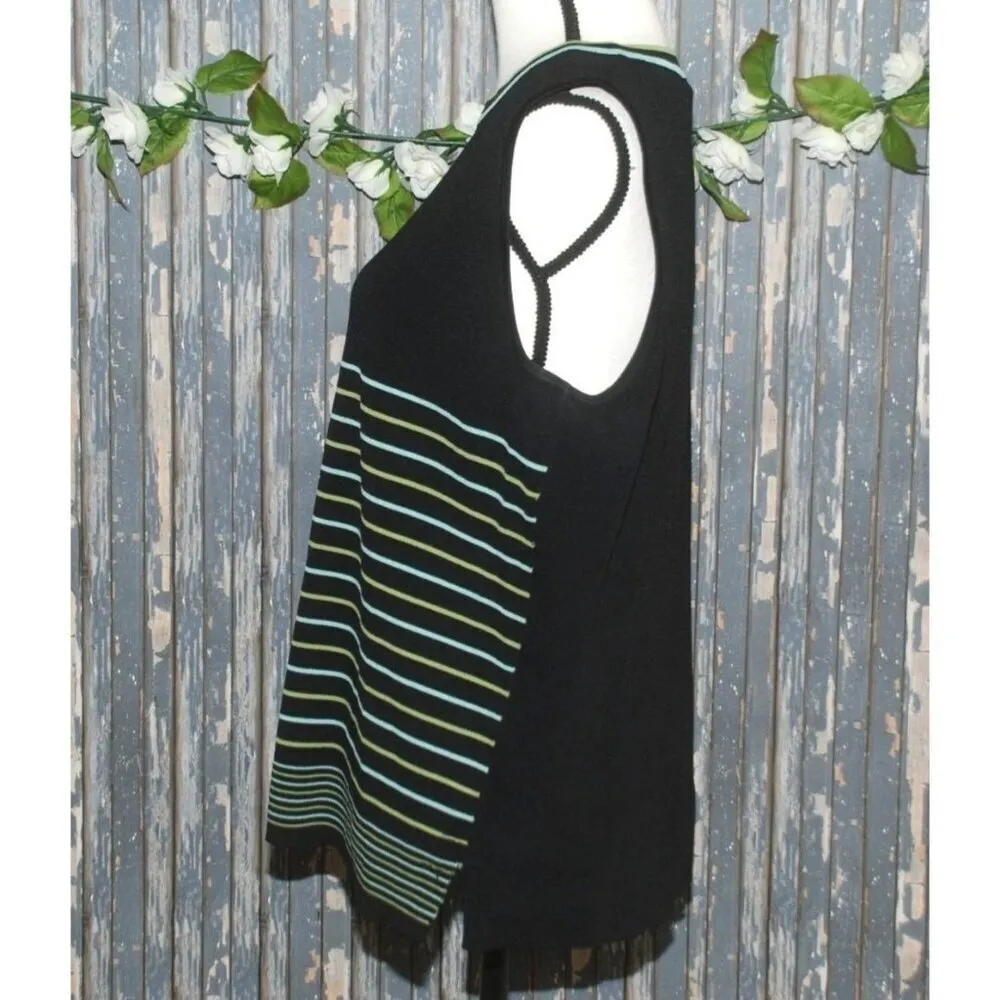 Dressbarn Black Women's Sweater Vest Top 18/20 Striped Casual Pullover Crewneck - Image 5