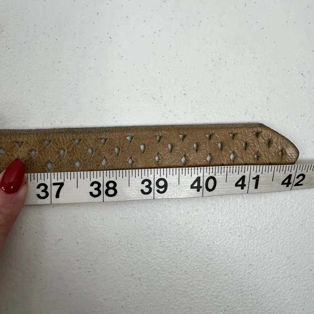Calvin Klein Size L Belt Leather Beige Perforated Silver Tone Buckle Vtg Women’s - Image 12