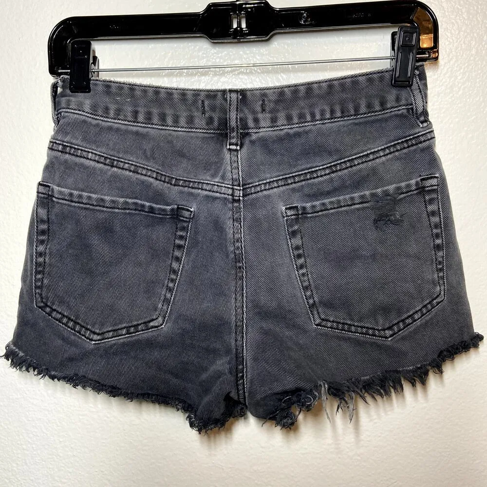 PacSun High Rise Festival Jean Shorts Distressed Raw Hem Cheeky Black Wash 26" - Image 6