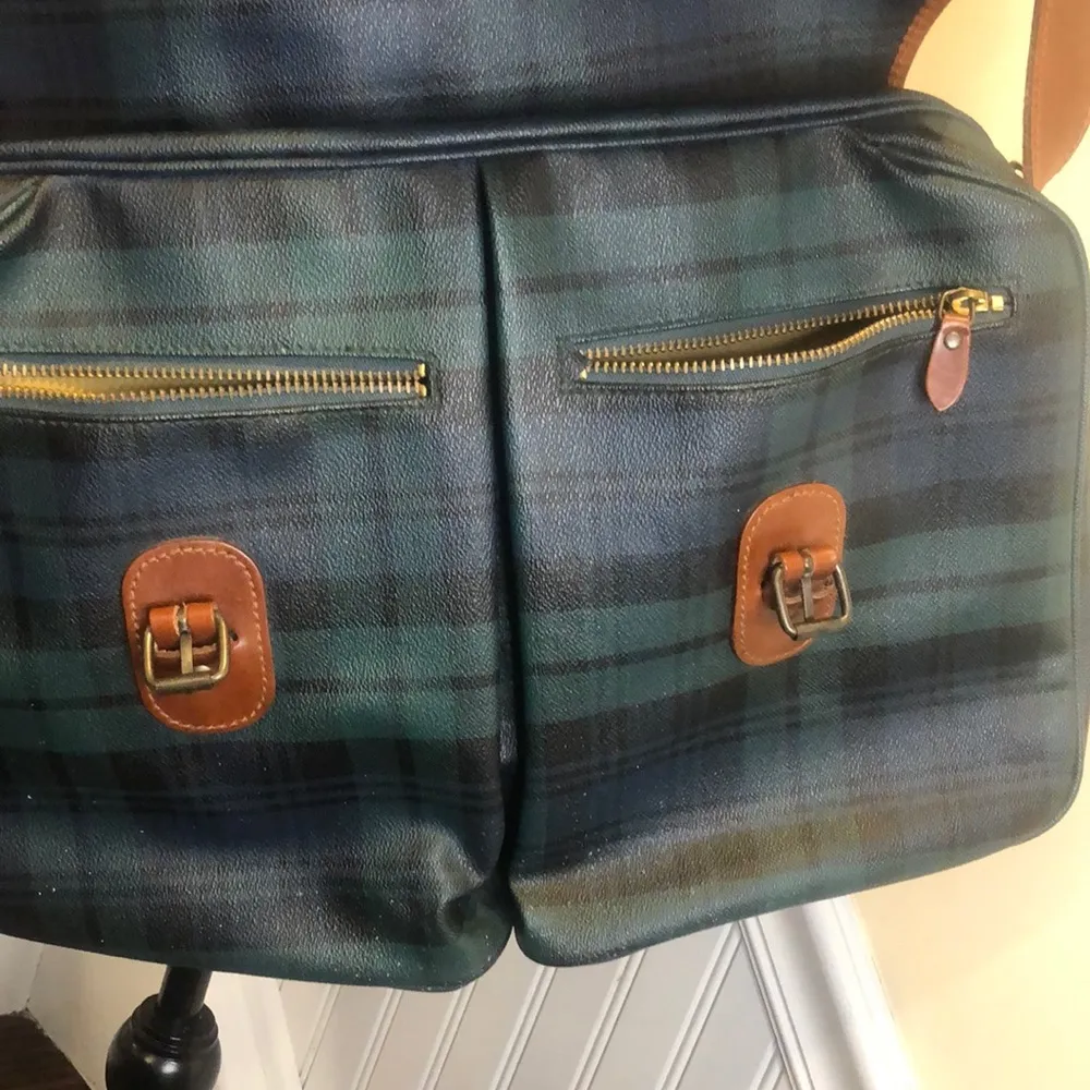 RALPH LAUREN Black Watch Plaid Crossbody Computer Messenger Tote Bag Vintage - Image 11