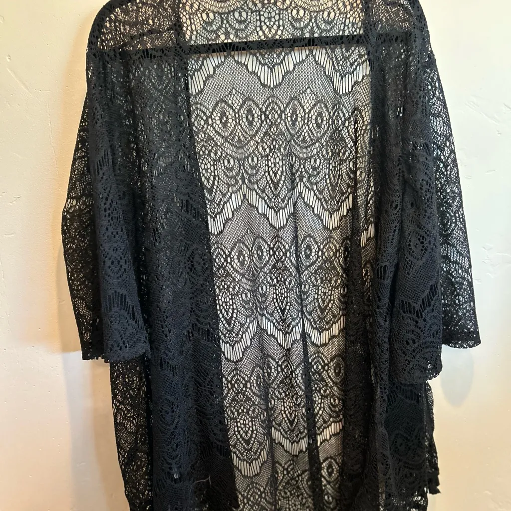 Indigo Rose Woman’s Black Lace Open Kimono Cardigan Sz 2X - Image 7