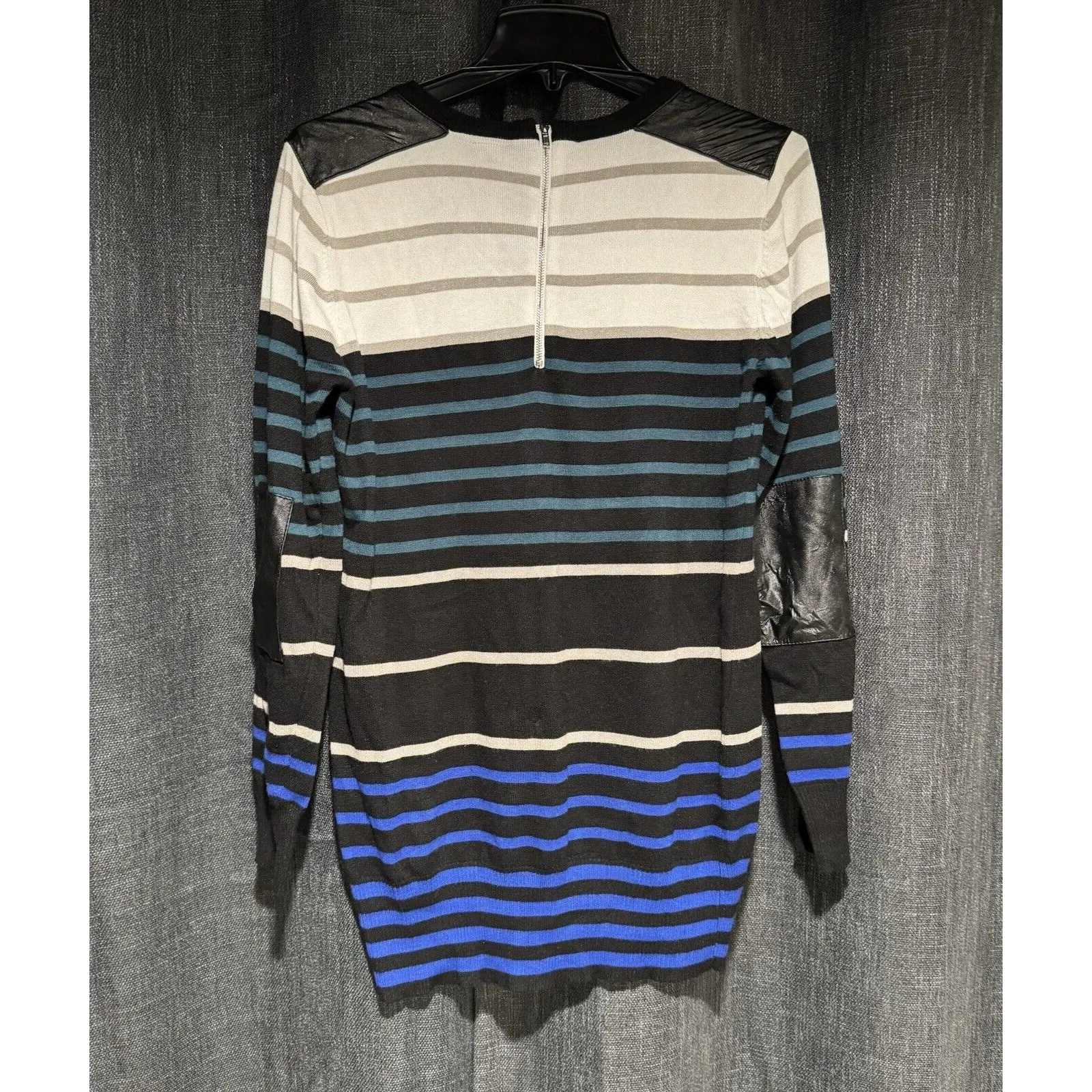 Dots Brand, Women's‎ Large Striped Blue Green Edgy Fitted Dress above the Knee - Image 2