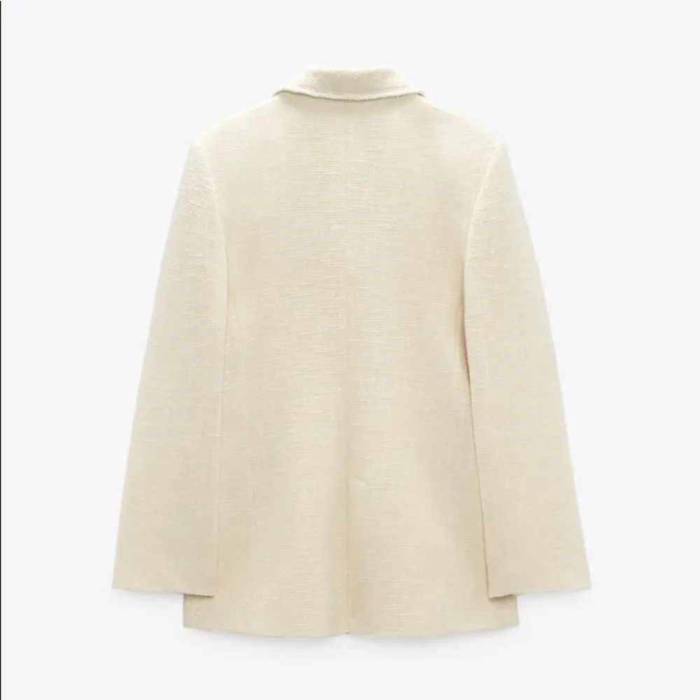 Zara Tweed TEXTURED COTTON BLAZER W/ POCKETS PEARL BUTTONS BEIGE NEW - Image 7