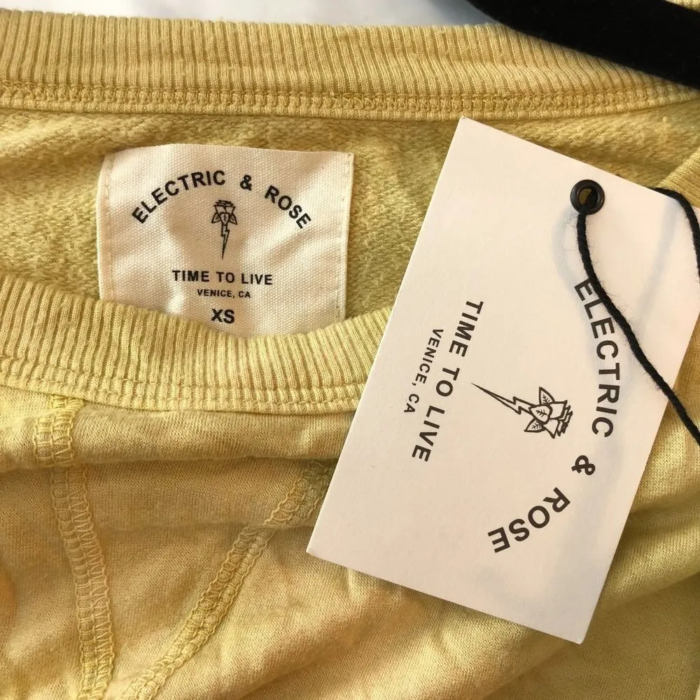 Electric & Rose Womens Sweatshirt Cropped Tie Dye Long Sleeve Crew Neck Yellow X Size XS - Image 3