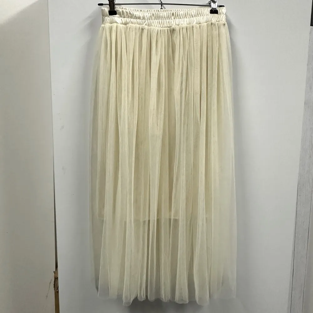 Cream Elastic Waist Pull On Ballet Core Tulle Lined Skirt Womens Large White - Image 6