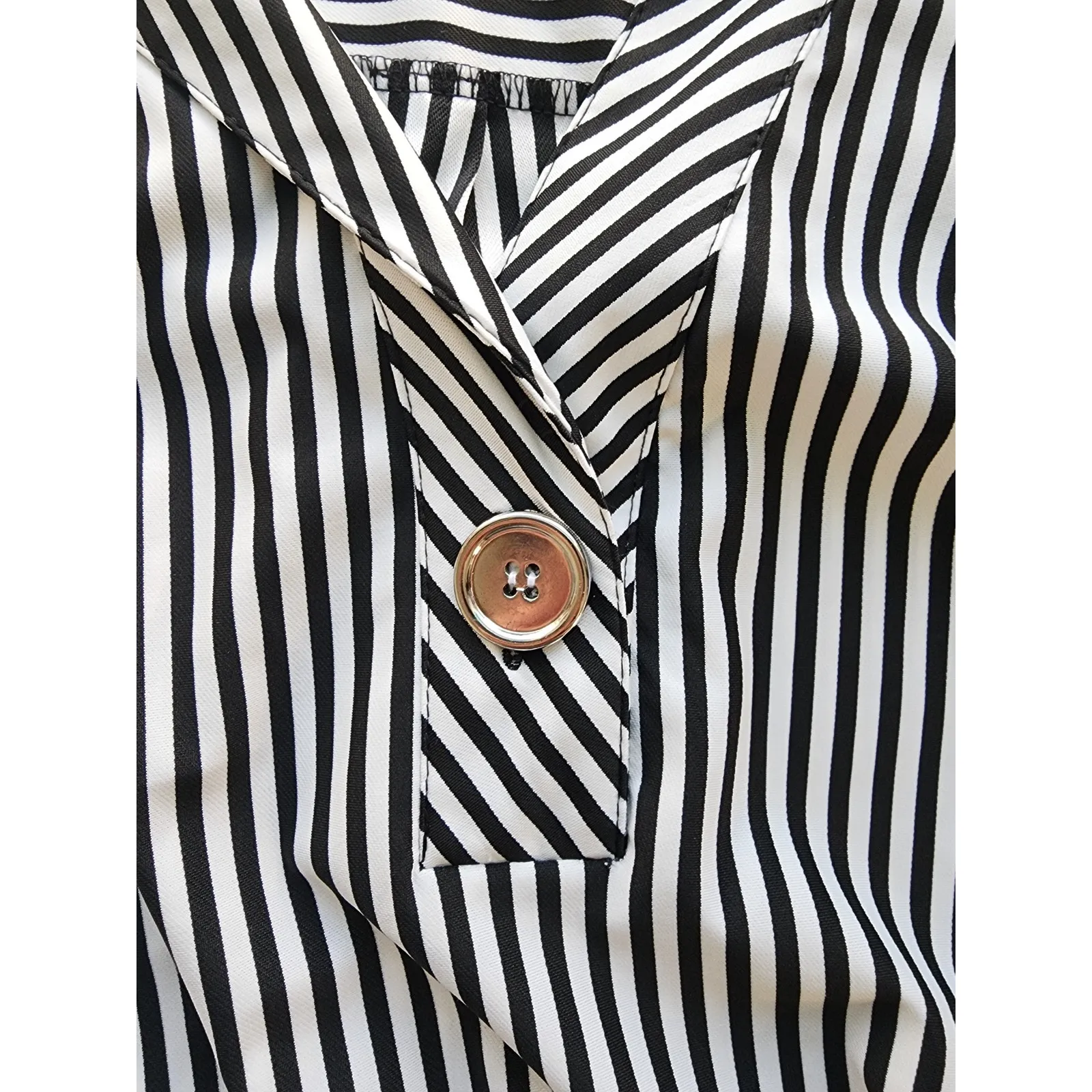 Mlle Gabrielle Black and White Stripe Belted Shirt Dress Large - Image 8
