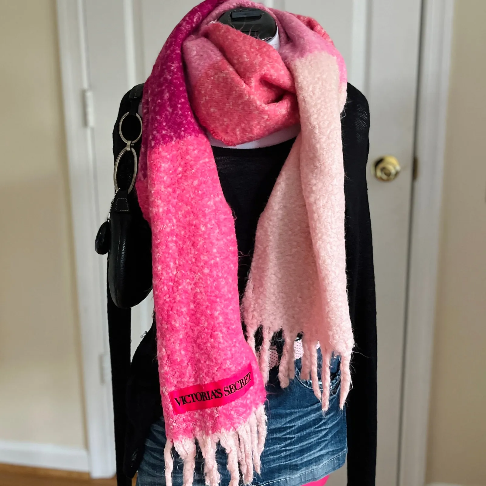 Victoria's Secret | Pink + White Colorblock Fuzzy Blanket Scarf | 2010s - Image 2