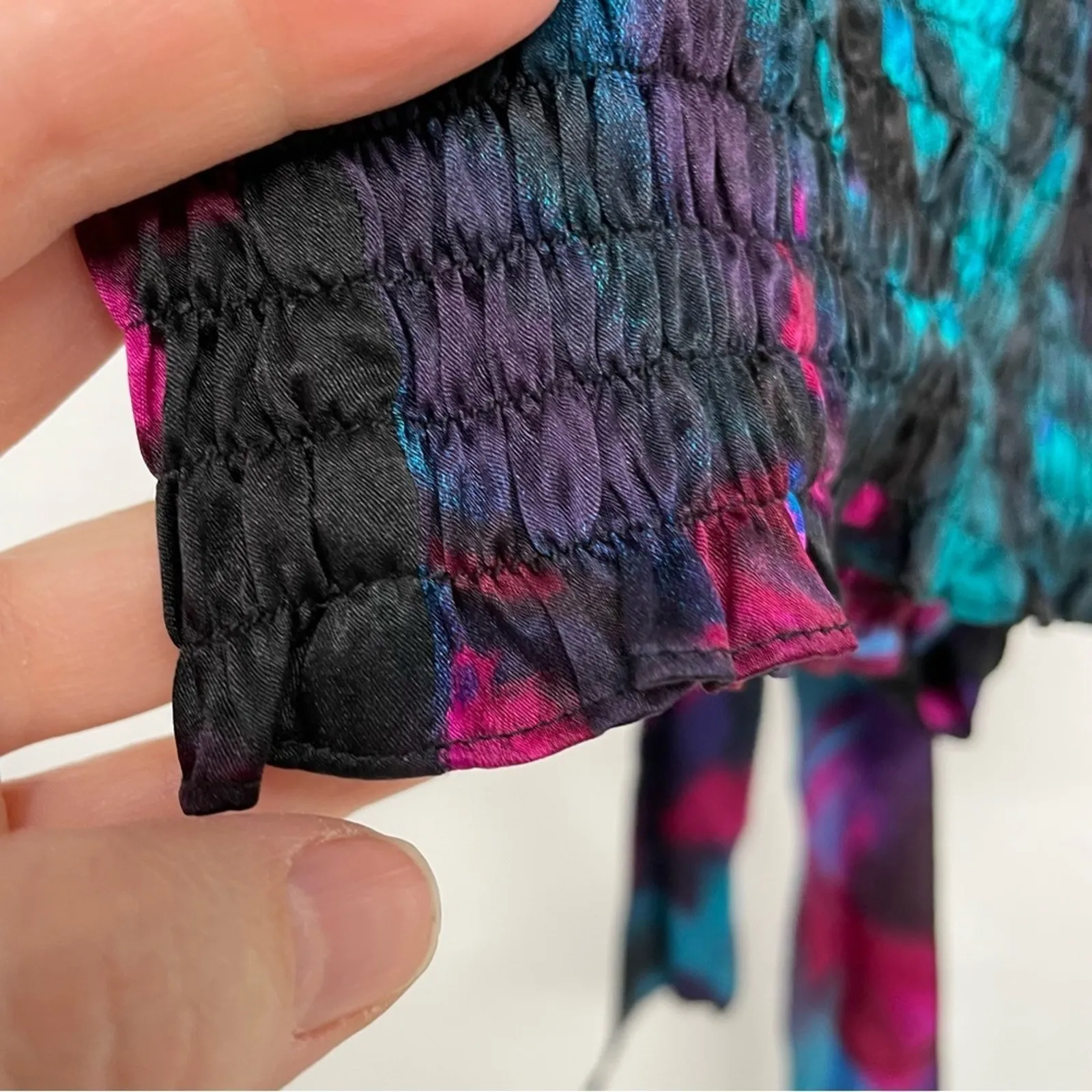 ABS Collection Silk Pink & Blue Floral Puff Sleeve Blouse Womens S Maximalist - Image 3