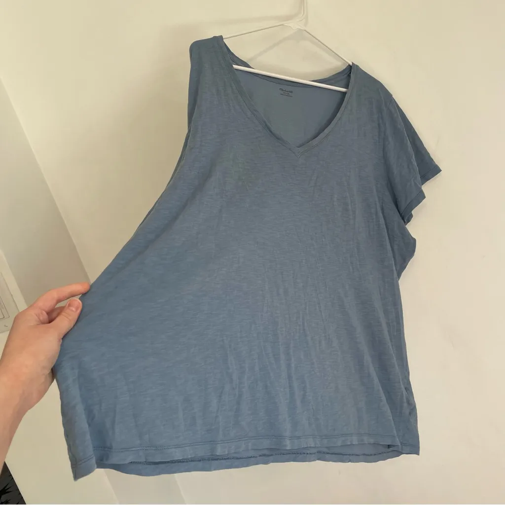 MADEWELL Plus Size V-Neck Short Sleeve T-Shirt Blue Slub Knit 100% Cotton Tee 3X - Image 11