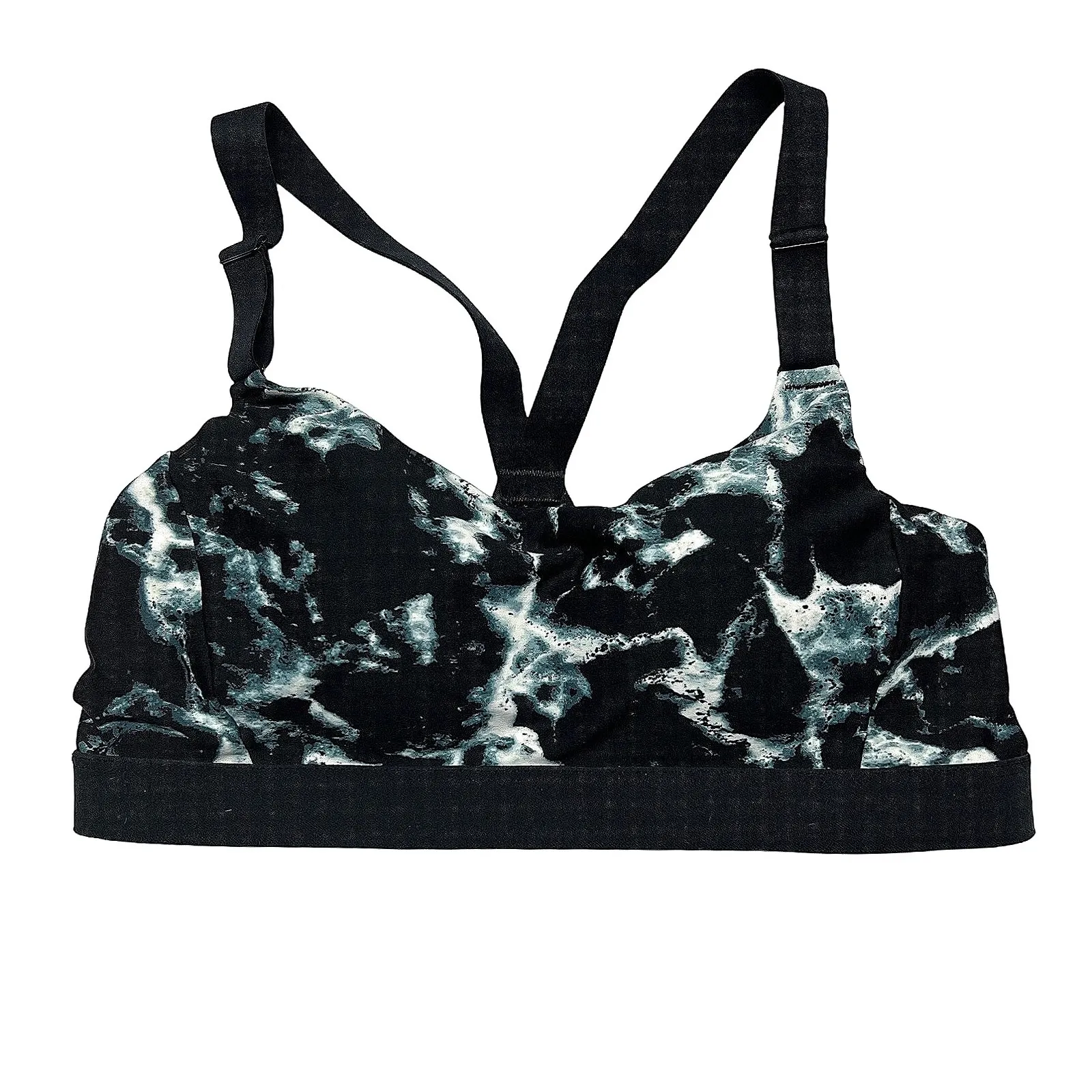 Old Navy PowerSoft Sports Bra Inky Marbled Black/Navy/White Medium EUC Black - Image 2