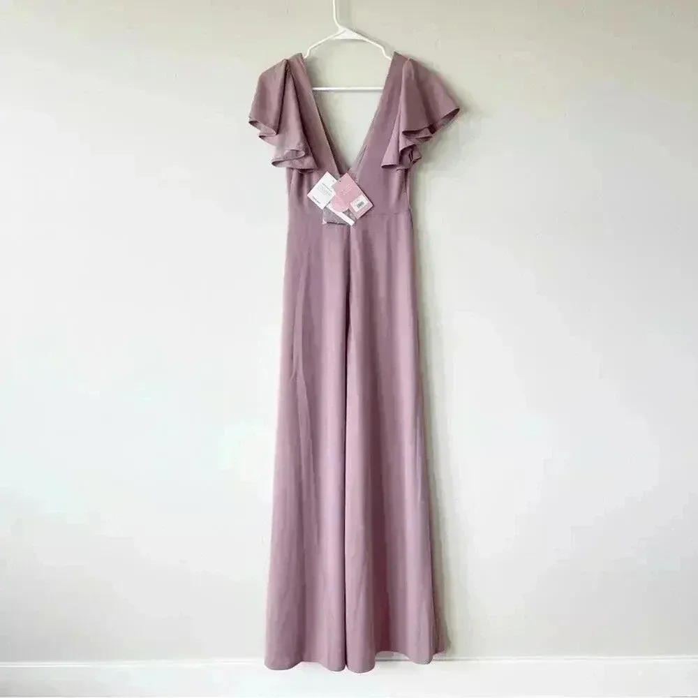 Birdy Grey Hannah Bridesmaid Dress with Slit in Crepe Dark Mauve S NWT - Image 8