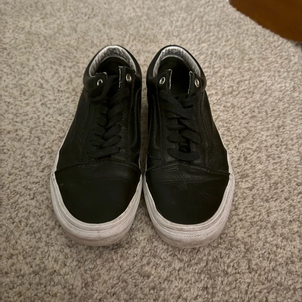 Black Leather Vans Sneakers - Image 2