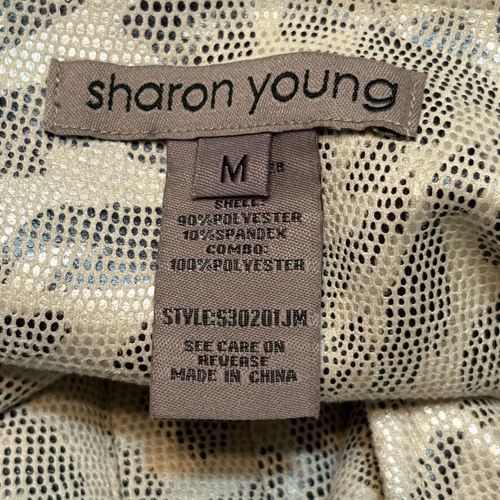 Sharon Young Ivory & Gray Animal Print belted jacket w/ front pockets size M Size M - Image 5