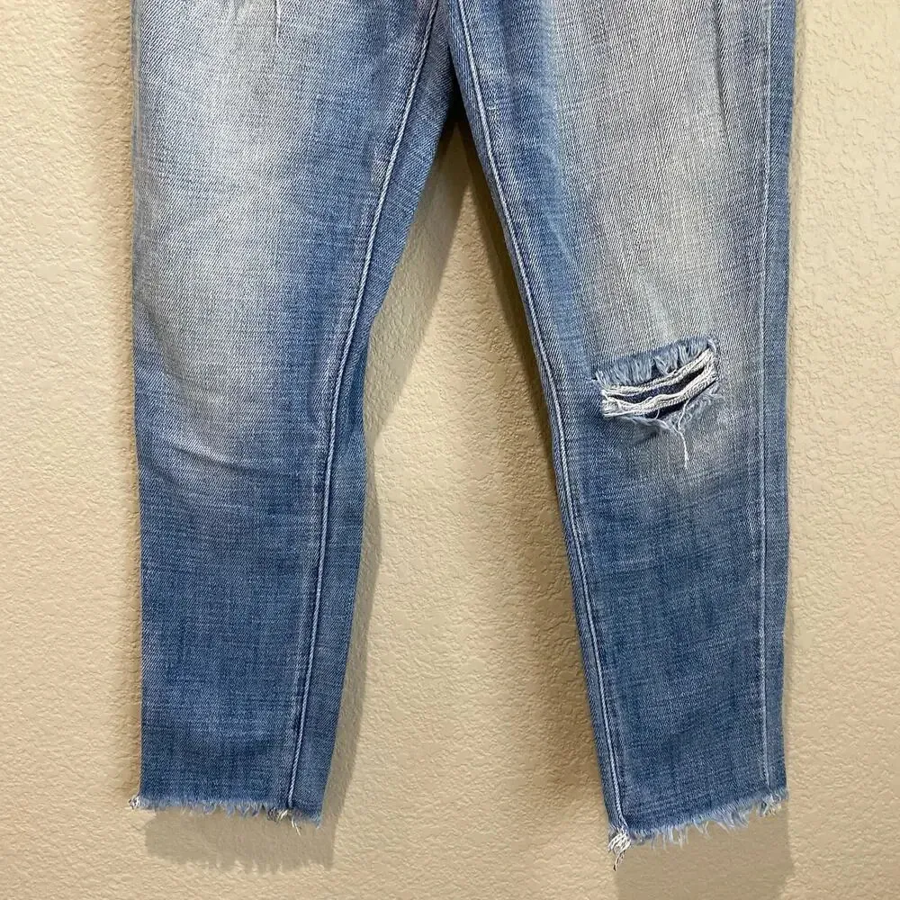 VICI Straight Leg Jeans Light Wash Distressed Raw Hem High Rise Kancan Size 1 24 Blue - Image 5
