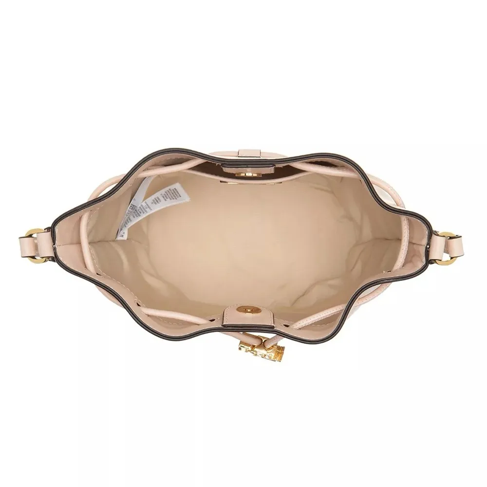 Ralph Lauren Leather Medium Andie Drawstring Bucket Bag, Pink NEW + Dust Bag - Image 5