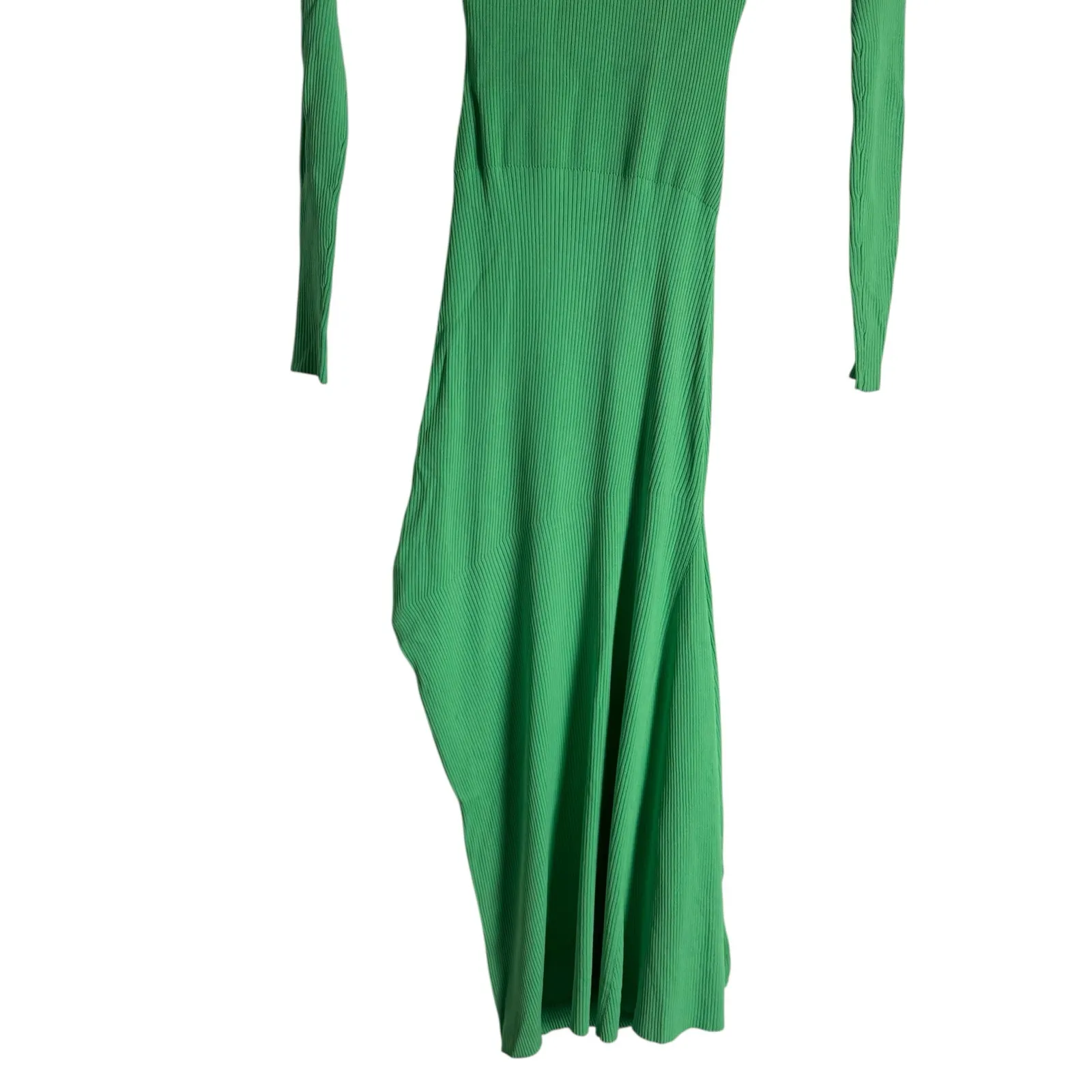 A.L.C. Clara Green Long Sleeve Square Neck Rib Knit Asymmetrical Midi Dress XS - Image 13