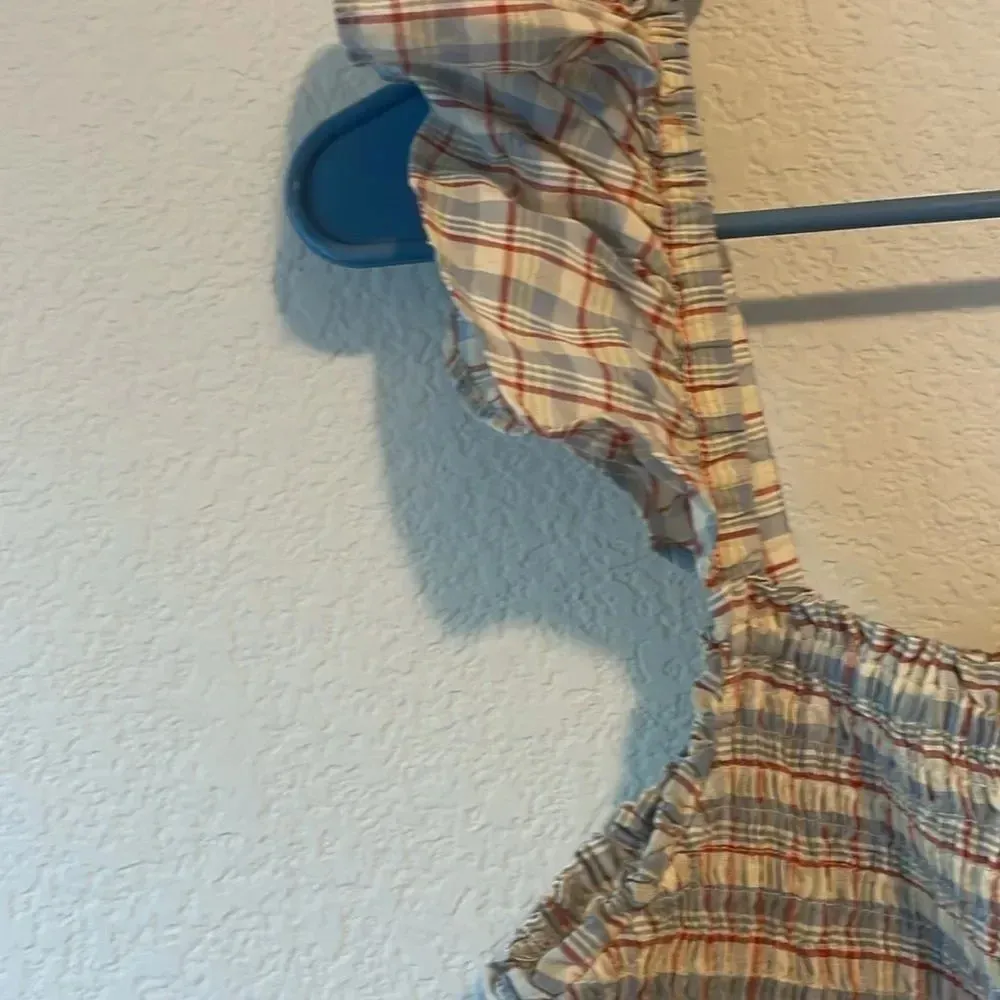 NWT Madewell Lucie size 8 plaid smocked peplum tank with ruffle sleeves - Image 2