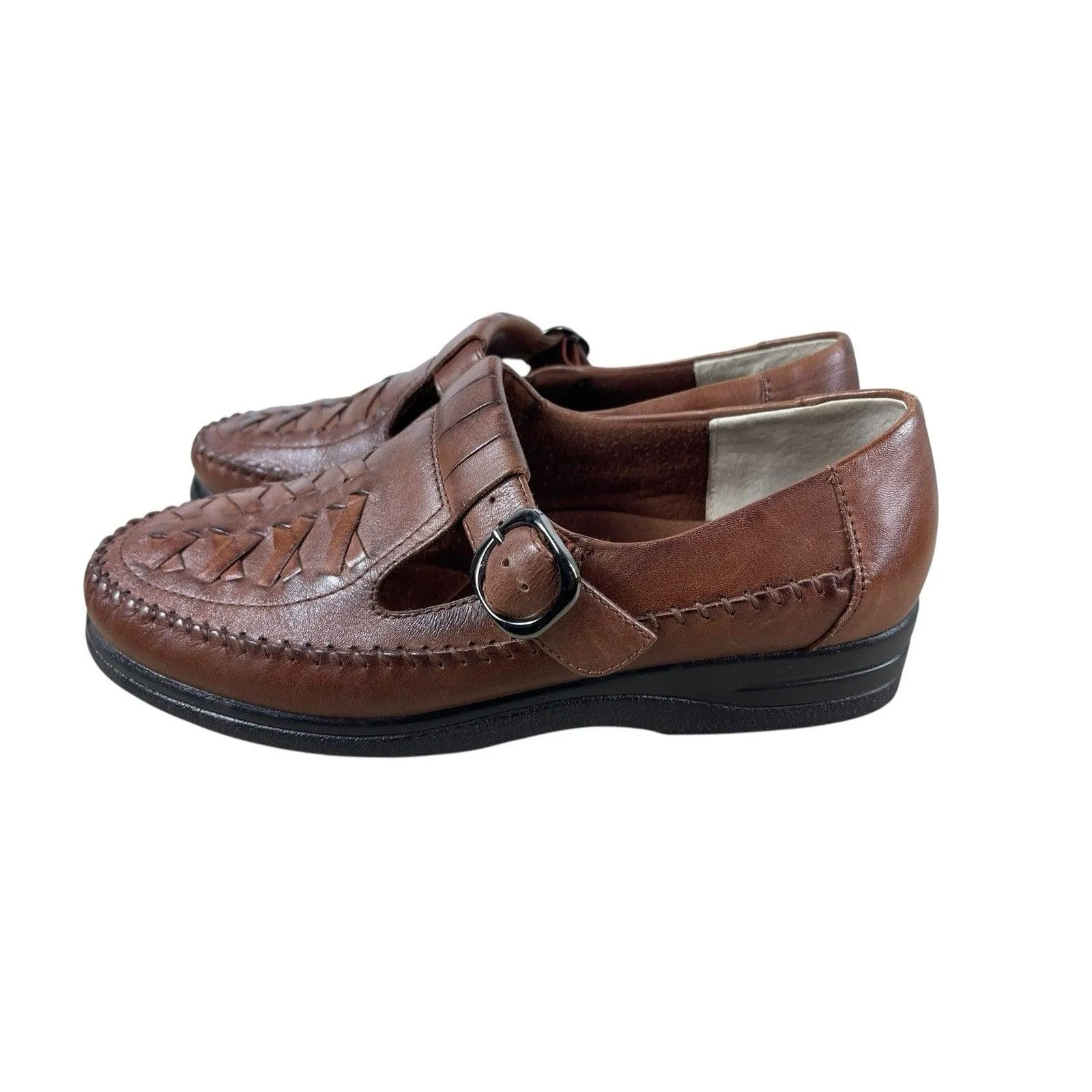 LifeStride Studio Brown Leather Loafer Shoes Women’s 8.5W Woven Slip On Buckle Size 8.5 - Image 5