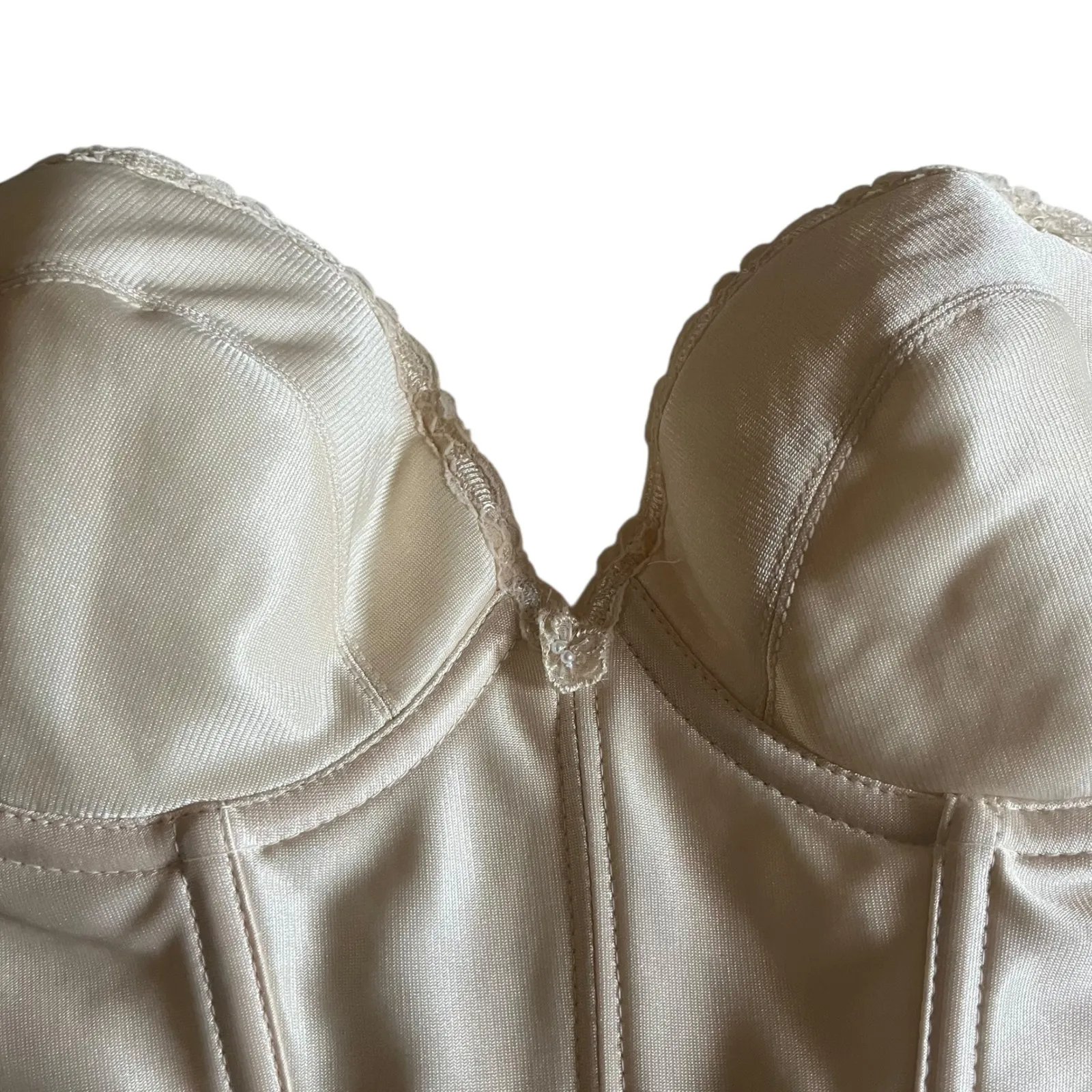 Carnival 38B Beige Strapless Longline Bra Bustier Lace Trim Vintage Corset Tan Size undefined - Image 2