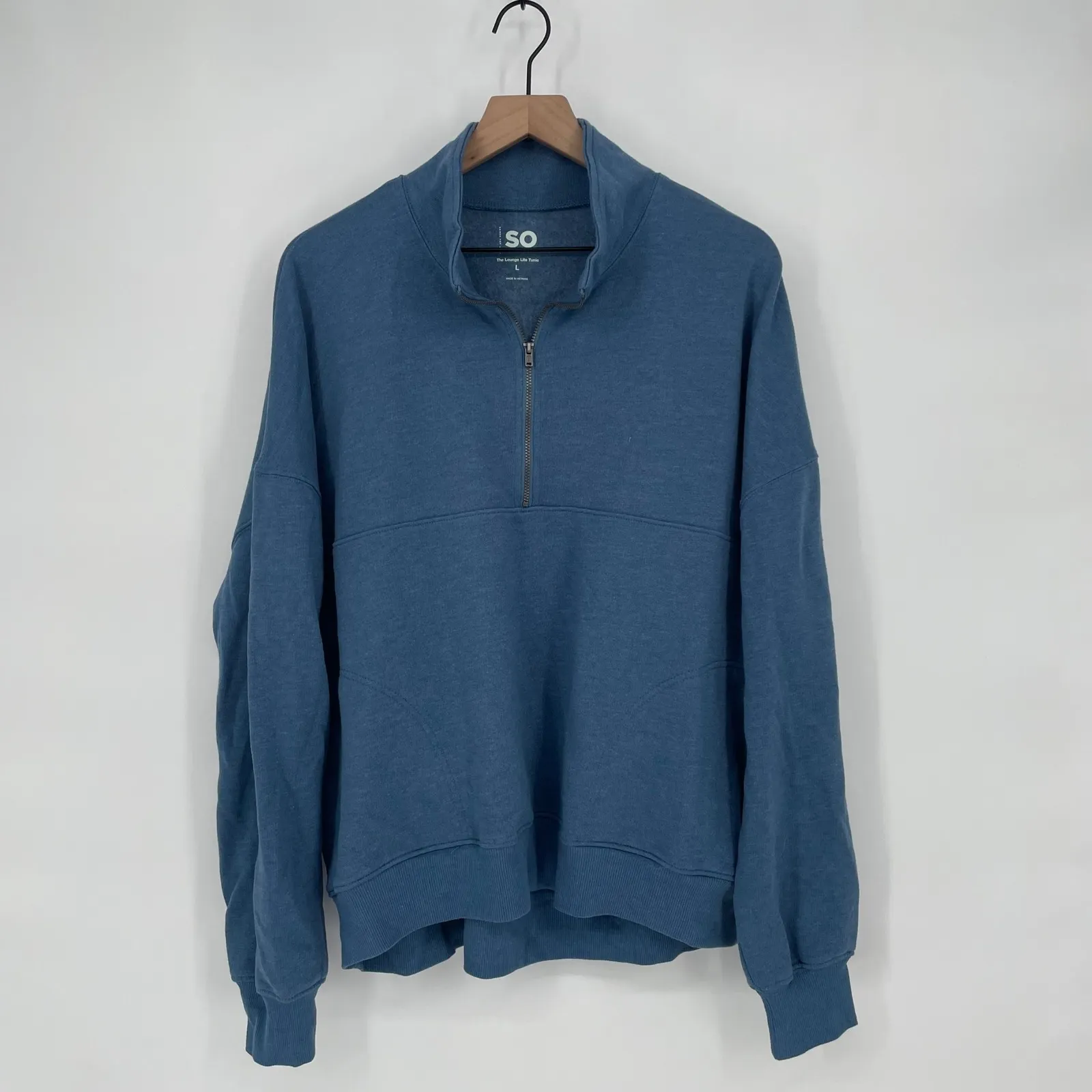 SO The Lounge Life Tunic Blue Quarter Zip Sweatshirt Pullover Size L - Image 2
