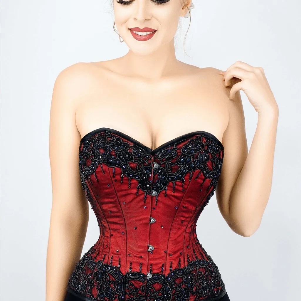 Elegant Red and Black Corset Size 24 - Image 5
