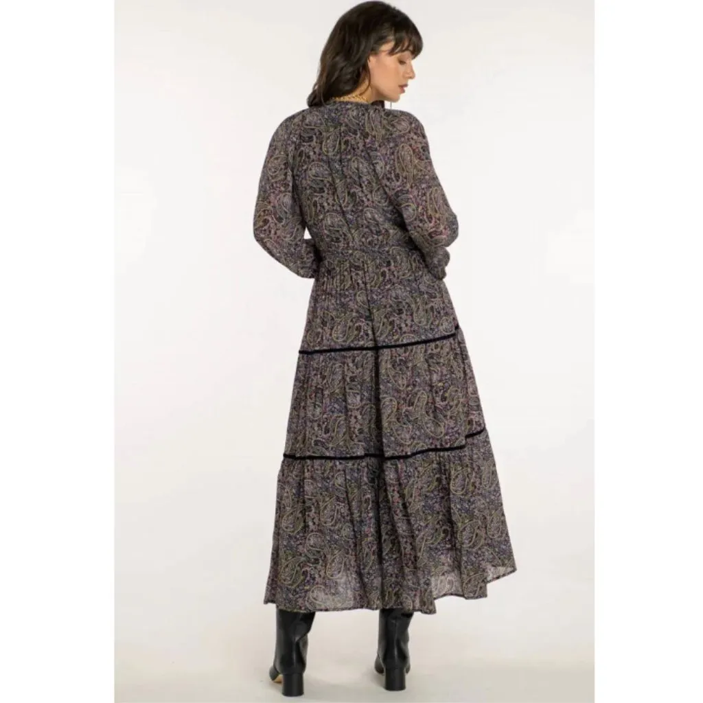 Elizabeth James The Label Hallie dress paisley size XS tiered smocked NWT - Image 2