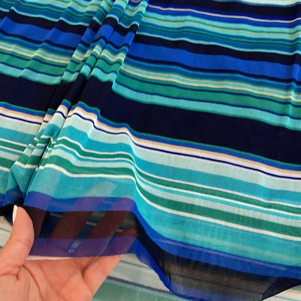 Women small Blue and green stripped maxi long dress mesh with adjustable straps - Image 4