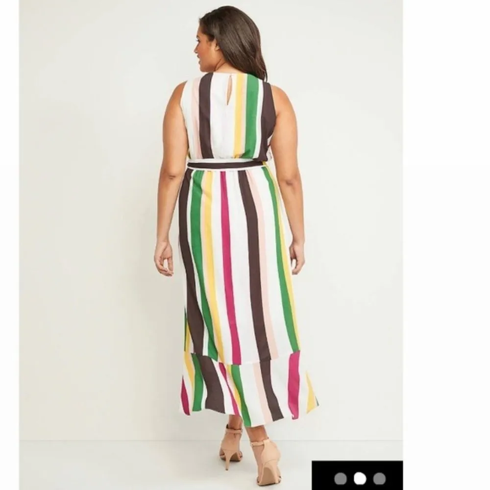 Lane Bryant Striped Faux Wrap Maxi Dress, Multi Plus Size 26 New w/Tag - Image 3