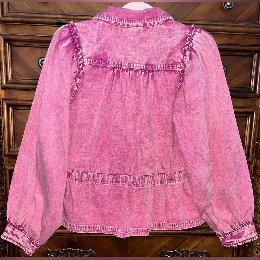 NWOT! Free People Acid Wash Denim Puff Sleeve You're All Mine Jacket 21” P2P - Image 3