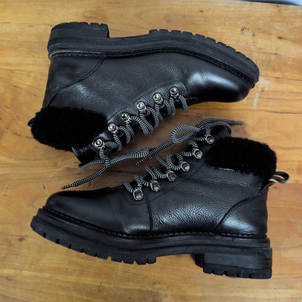 M. Gemi Italian Made Black Leather with Shearling cuff Alpine Fashion Boots 40 Size 9 - Image 5