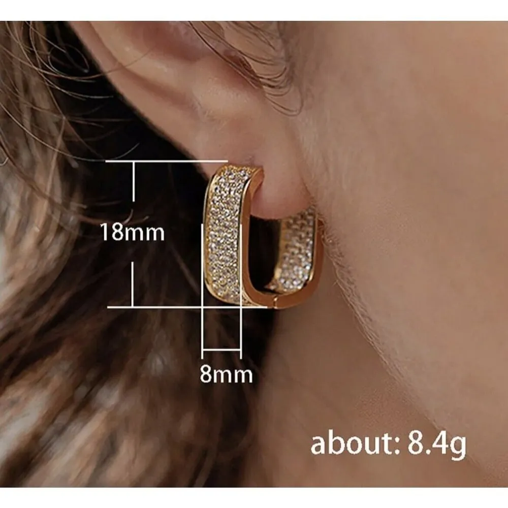 18k Gold Plated cubic zirconia U Huggie hoop earrings stainless steel jewelry - Image 13