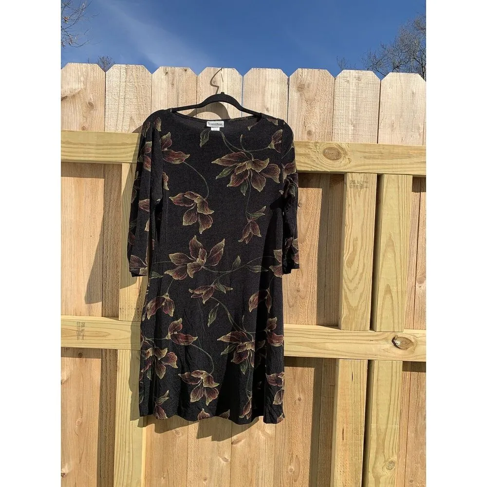 Carol Rose Women's Black Floral Dress Size medium‎ Long Sleeve vintage - Image 2