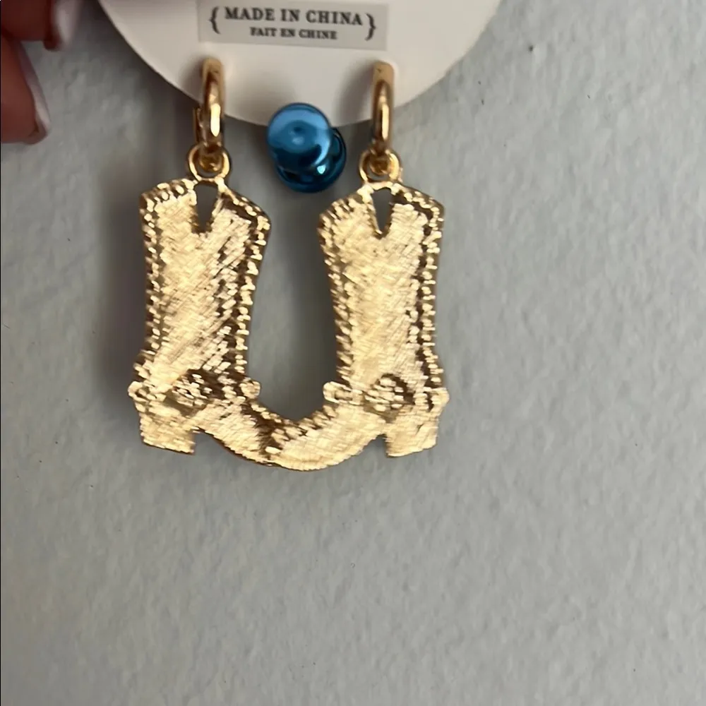 Serefina White and Black Cowboy Boot Earrings w/ Pearls!! - Image 5