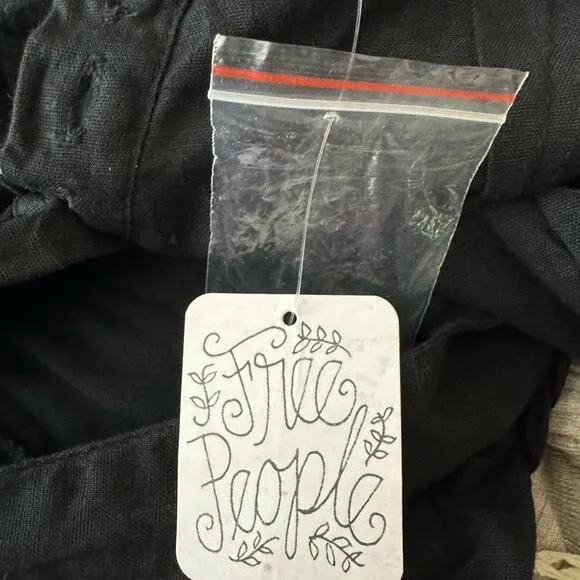 Free People Endless Summer Black Mini Tie‎ Ruffle Linen Blend Dress Size M NWT - Image 5