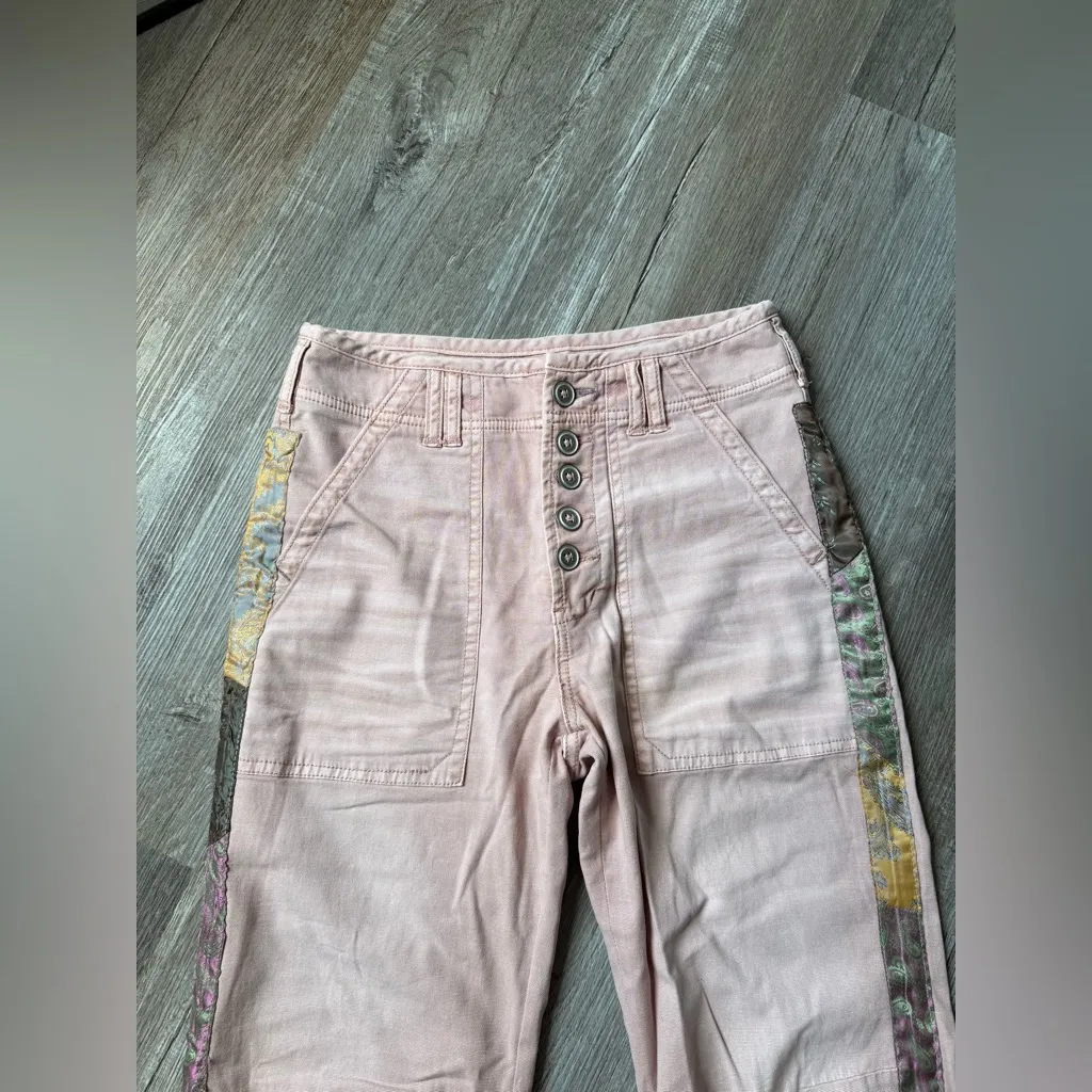 Anthropologie The Wanderer Pink Button Fly Boho Pants Patchwork Hippie Boho 26 - Image 4