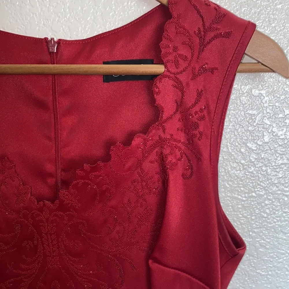 CDC Red Floral Midi Tank Sweetheart Neck Dress Size 8 - Image 3